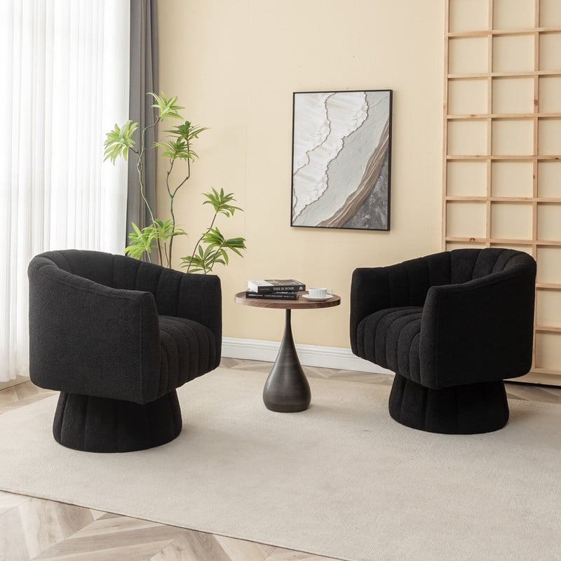 SEYNAR Modern Glam Velvet Upholstered Round Swivel Accent Barrel Chair Set of 2 - Black