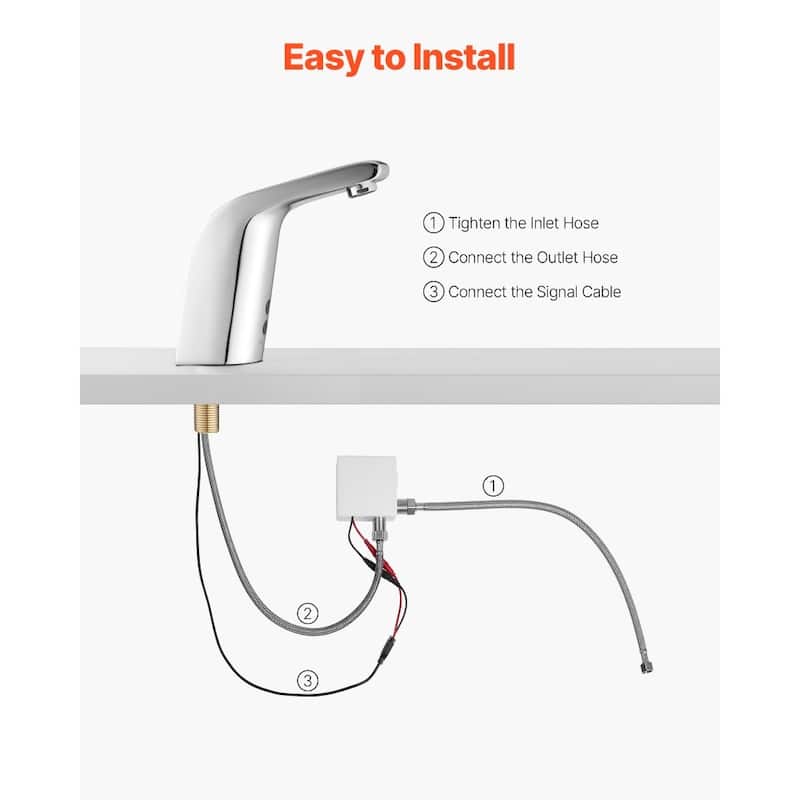 Silver Brass Touchless Bathroom Sink Faucet with Infrared Sensor and Easy Installation - 3.5 x 2.4 x 5.9 in