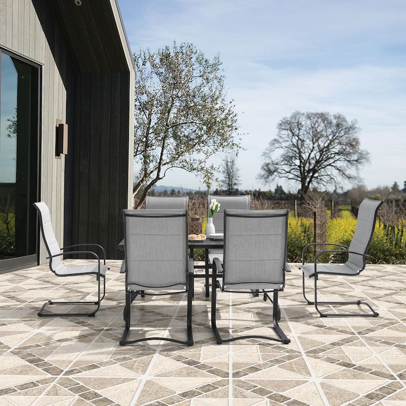 7-Piece Metal Padded Textilene Patio Dining Set with Umbrella Hole