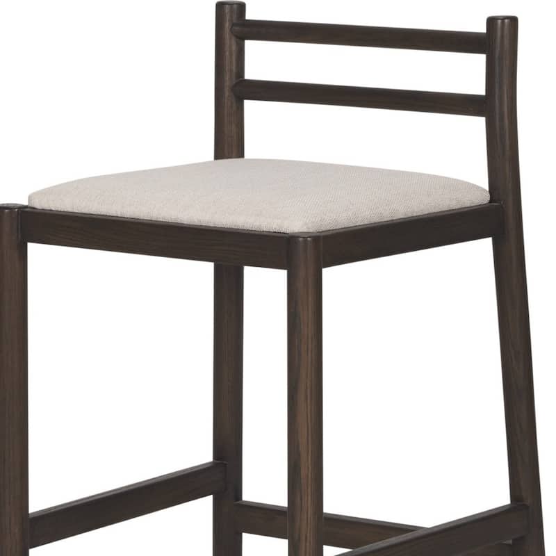 HomeRoots 26" Cream and Dark Brown Fabric and Solid Wood Low Back Counter Height Bar Chair