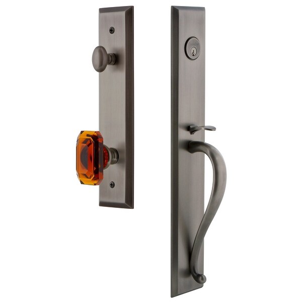 Grandeur FAVSGRBCA_ESETD_NA Fifth Avenue Solid Brass Rose Dummy Full Plate "S" Grip Handleset with Baguette Amber Crystal Knob