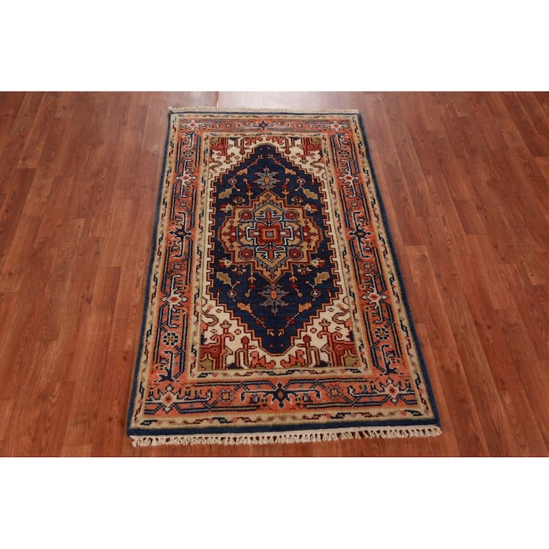 Blue Heriz Serapi Indian Foyer Rug Handmade Wool Carpet - 3'0"x 5'1"
