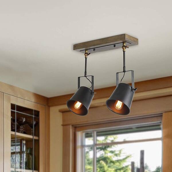 Shop 2 Light Industrial Wood Metal Track Ceiling Light On Sale