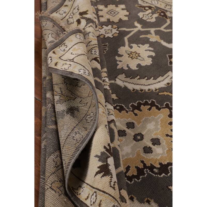 All-Over Floral Gray Oushak Oriental Area Rug Handmade Wool Carpet - 9'3" x 11'7"