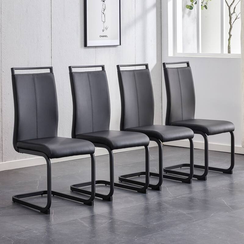 Modern Dining Chair, PU Faux Leather High Back Upholstered Side Chair with C-shaped Tube Black Coating Metal Legs