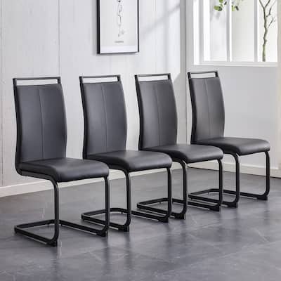 Modern Dining Chair, PU Faux Leather High Back Upholstered Side Chair with C-shaped Tube Black Coating Metal Legs