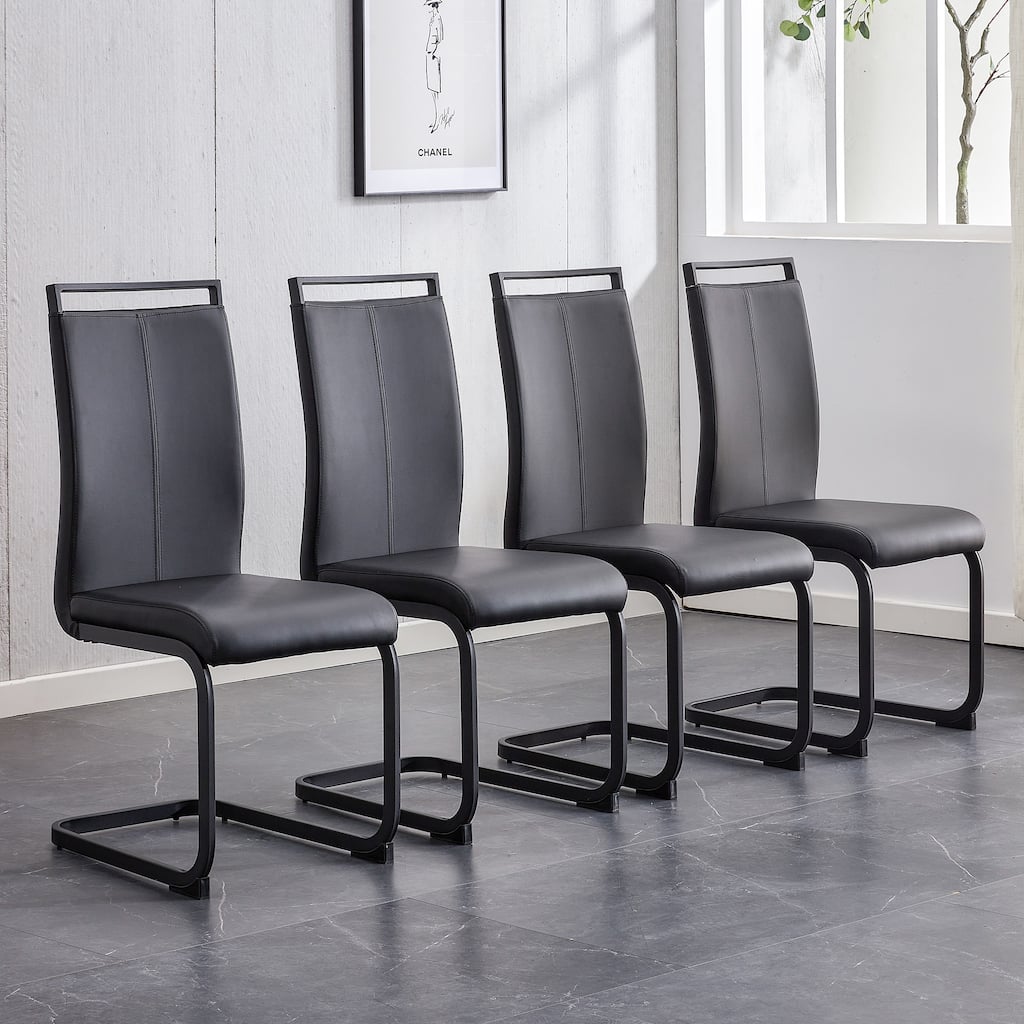 Modern Dining Chair, PU Faux Leather High Back Upholstered Side Chair with C-shaped Tube Black Coating Metal Legs