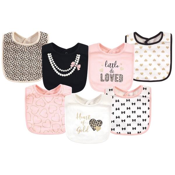 slide 1 of 1, Little Treasure Baby Girl Cotton Bibs, Heart Of Gold, One Size - Heart Of Gold - One Size One Size - Heart Of Gold