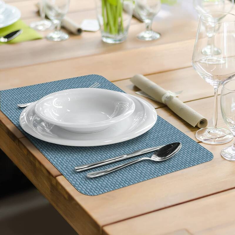 CounterArt Blue and Natural Basket Weave Design Reversible Easy Care Plastic Placemat Set of 4 Made in The USA