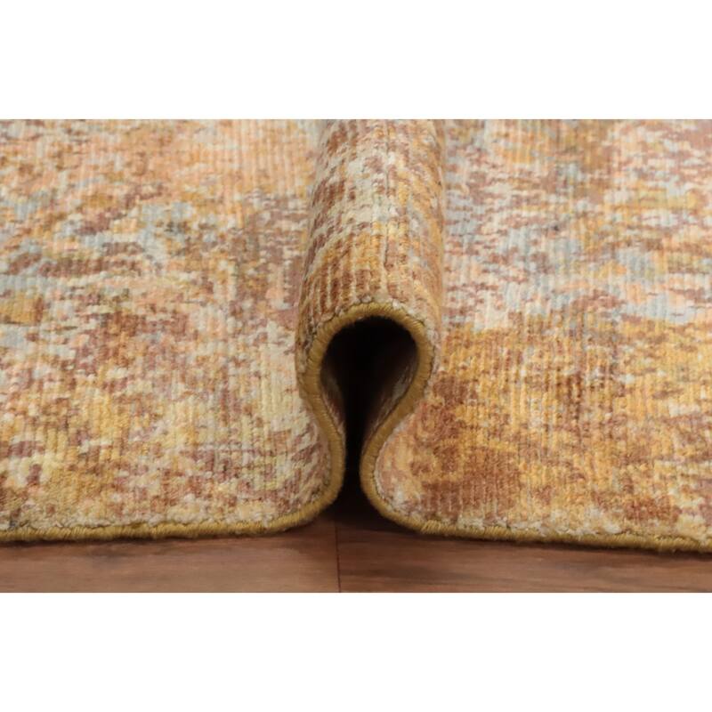 Hand Knotted Oriental Viscose Silk Carpet Modern Abstract Yellow & Gold Abstract Area Rug - 8' 0'' X 5' 1''