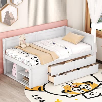 Twin Size Daybed with Drawers and Shelves