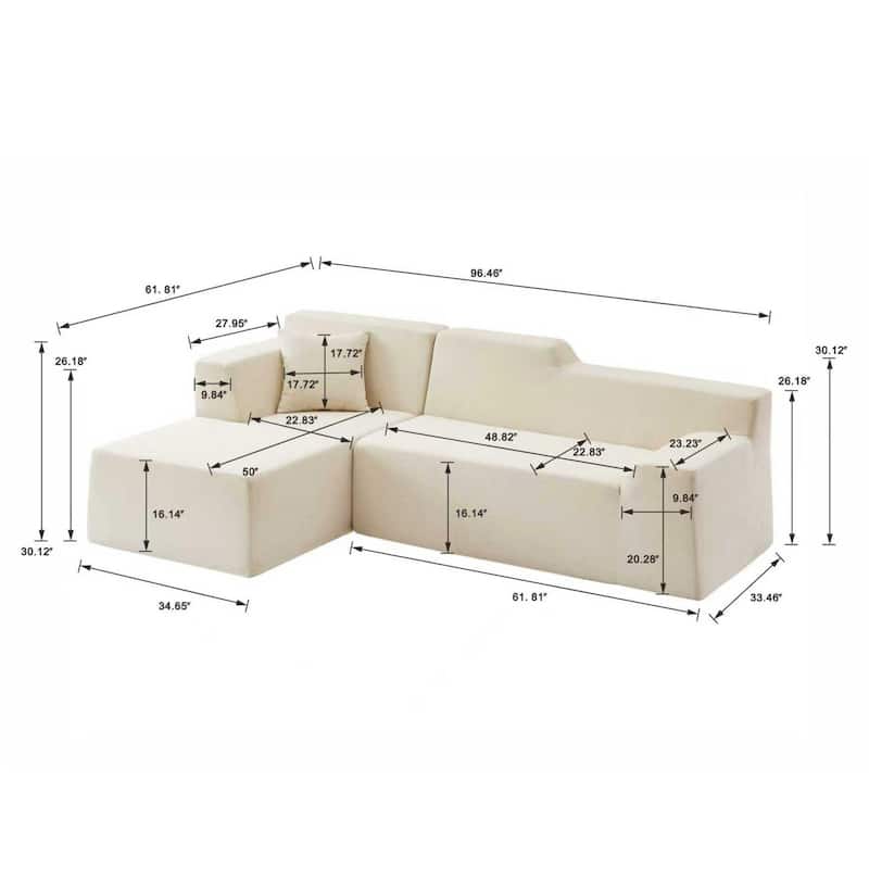 Rossetta L-Shaped Design Left-Facing Modern Minimalist Corduroy High Raised Thickened Back Sofa