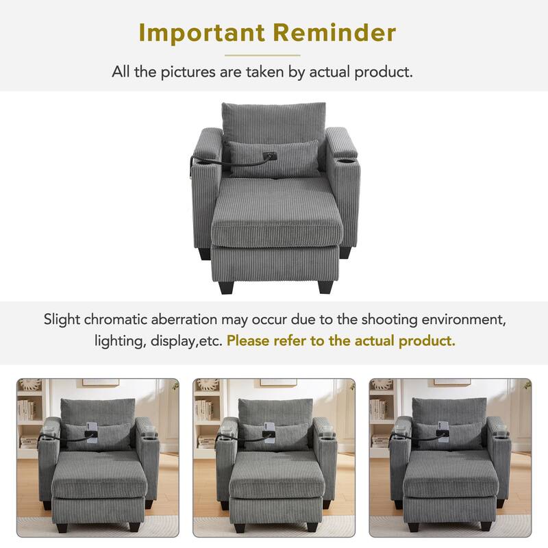 Corduroy Sofa Bed with USB Port