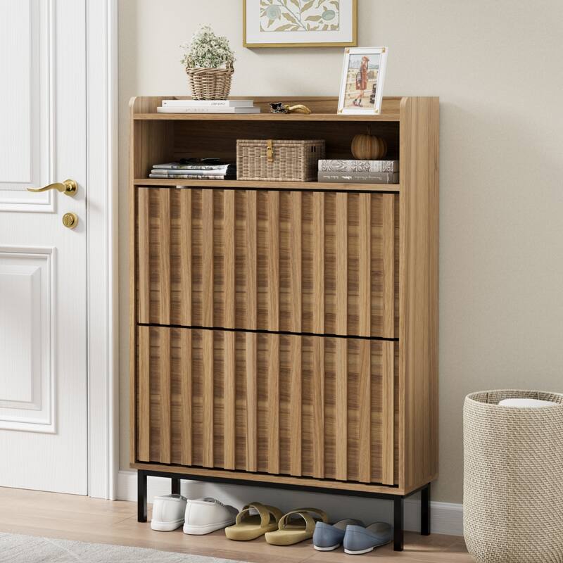 Shoe Cabinet with 2 Flip Drawers - Natural