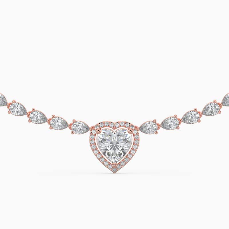 14K Gold Lab Grown Diamond Pear Cut Diamond Tennis Necklace & Halo Heart Pendant