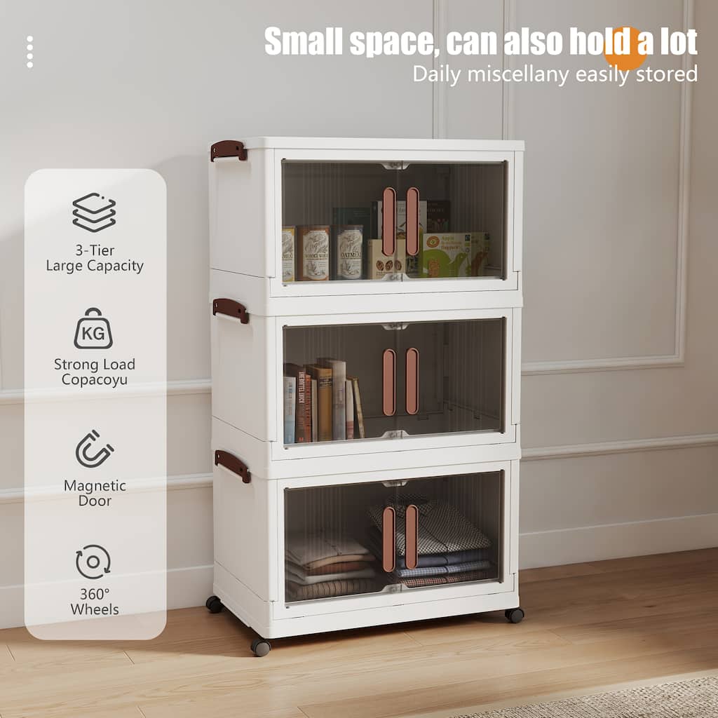 3/4/5-Tier Storage Box with Lid - Stackable Storage Box with Wheels, Foldable Storage Bin, Living Room Closet Organizer