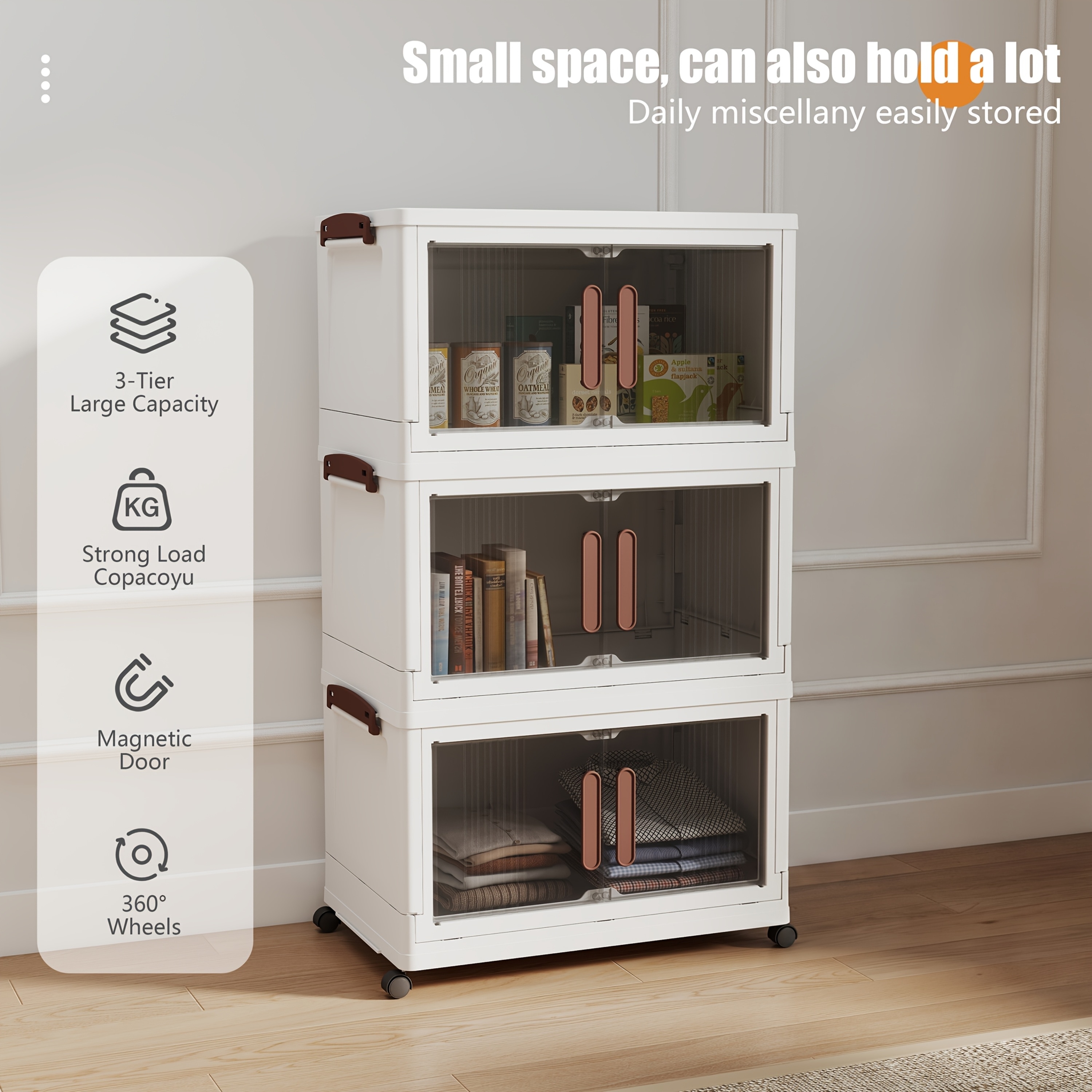 3/4/5-Tier Storage Box with Lid - Stackable Storage Box with Wheels, Foldable Storage Bin, Living Room Closet Organizer