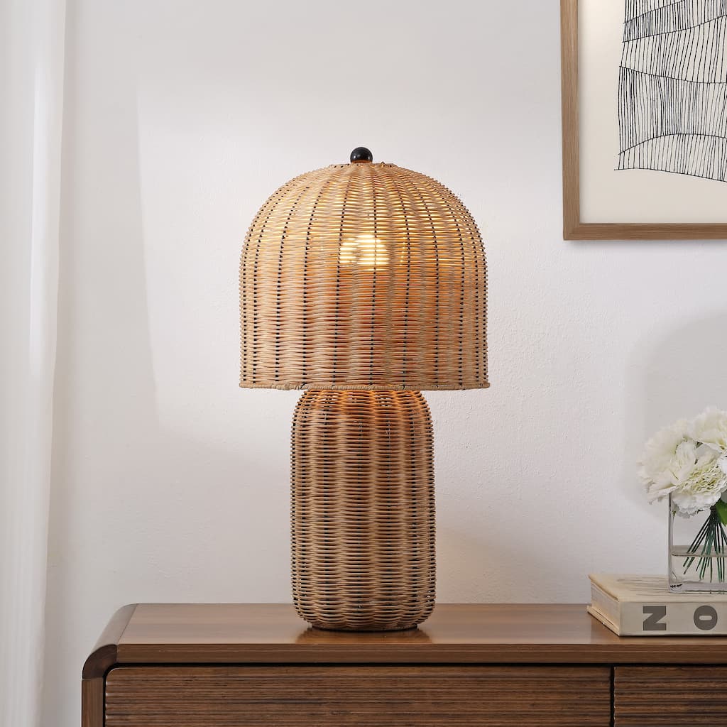 Minna 22.5" Modern Coastal Woven Rattan Arched LED Table Lamp