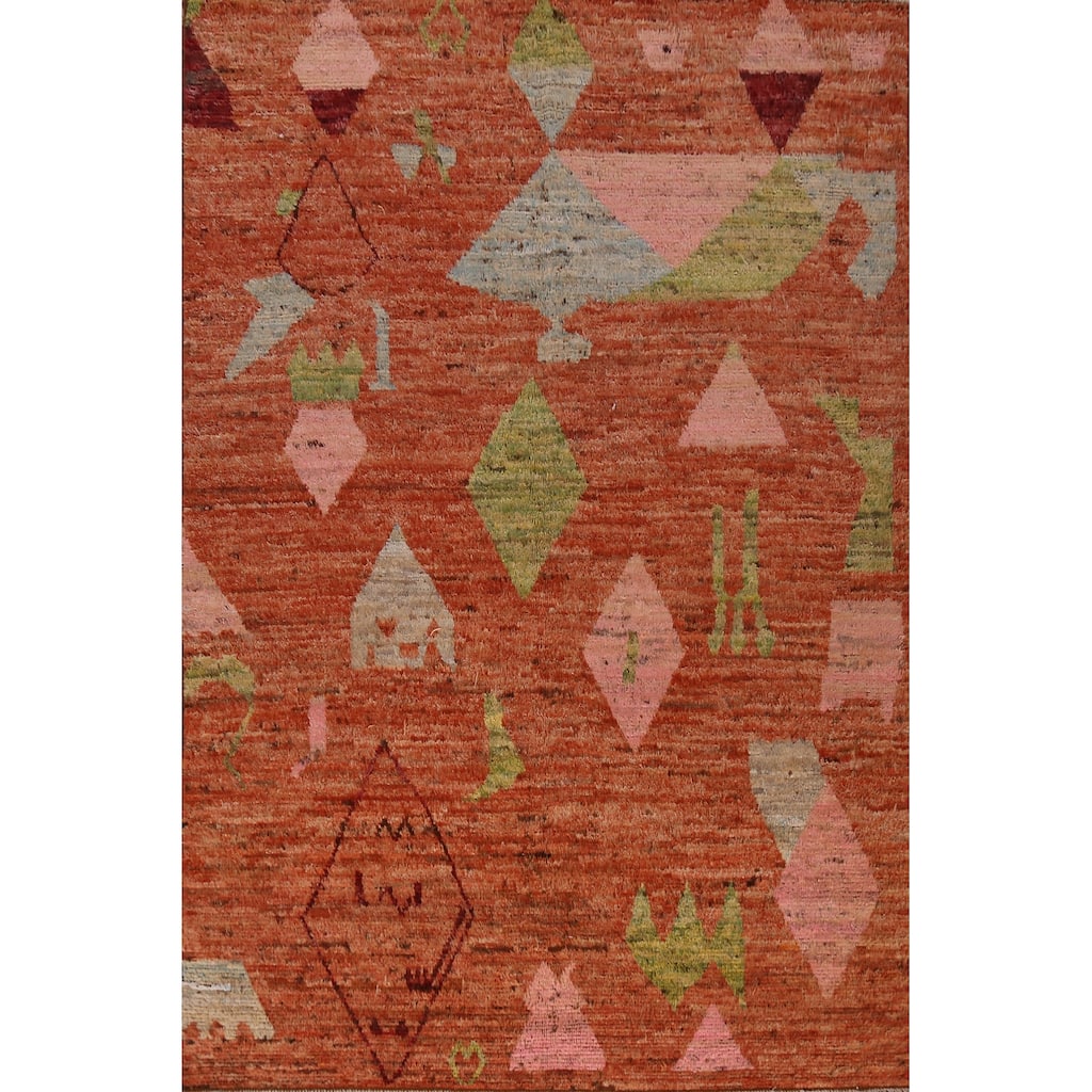 Orange Tribal Moroccan Oriental Rug Hand-Knotted Tribal Wool Carpet - 7'0" x 9'7"