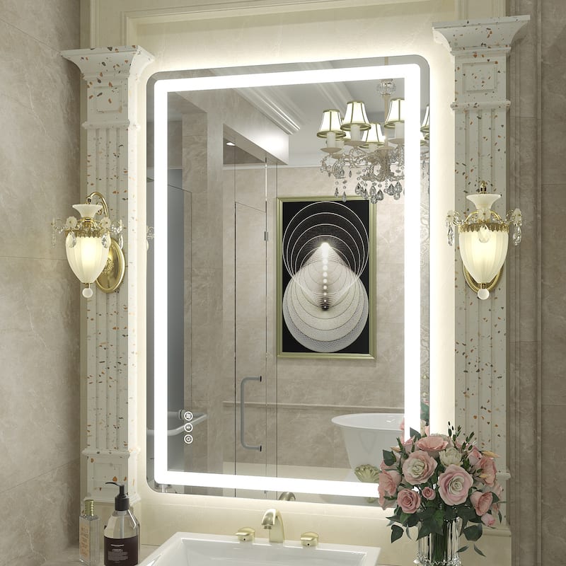UL Certified Frameless LED Front Light and Backlit Wall Bathroom Vanity Mirror - 36" x 24" - Clear-Rounded Corner
