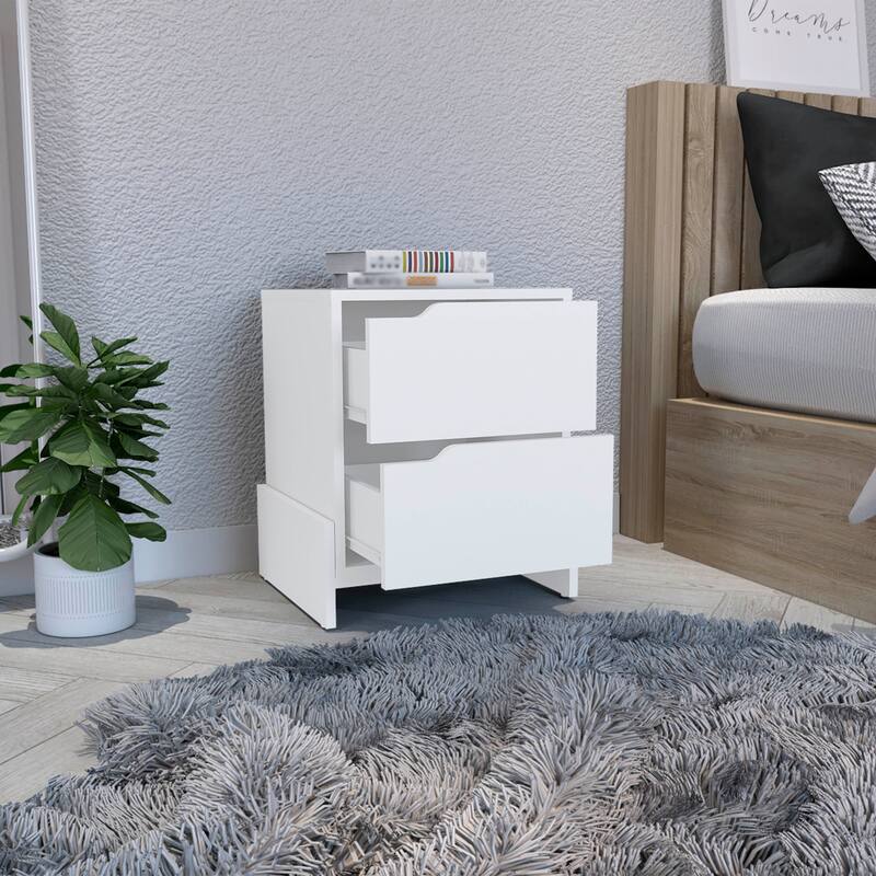 2-Drawer Nightstand with Sturdy Base, White, Easy Assembly