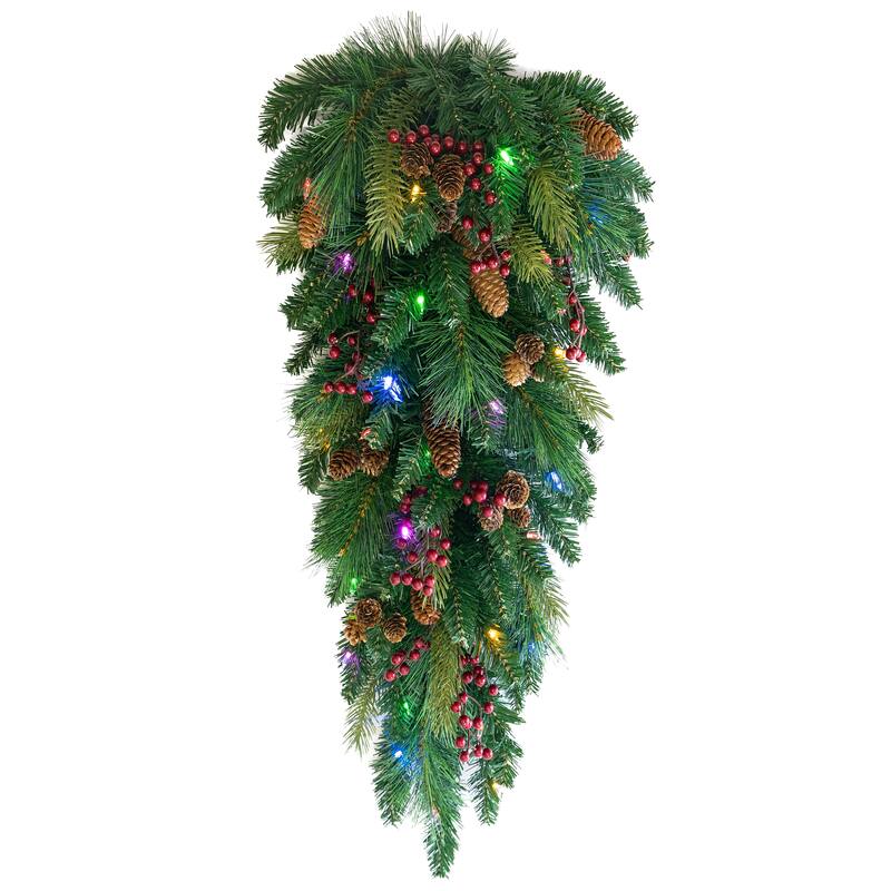 Traditional Woodland Berry B/O Teardrop Warm White & Multi LED Lights