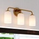 preview thumbnail 11 of 9, Shelby Natural Brass Gold Transitional Lighting Fixture, Frosted White Opal Glass Cylinder Shade, Dimmable, LED Compatible
