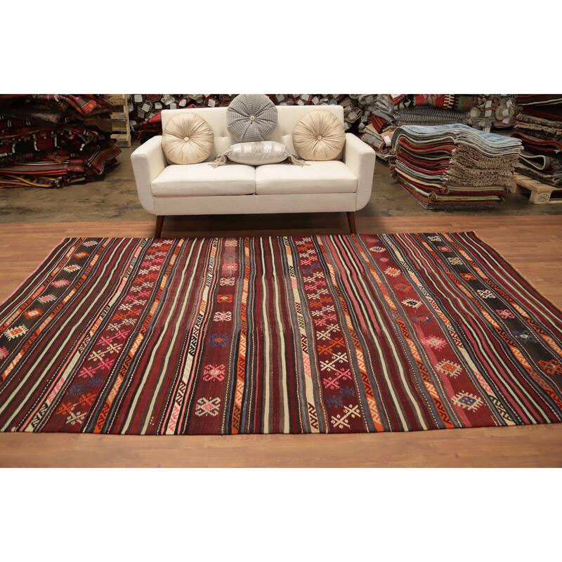 Hand Woven Oriental 100% Wool Carpet Southwestern Tribal Multi-Colored Kilim Area Rug - 9' 10'' X 6' 2''