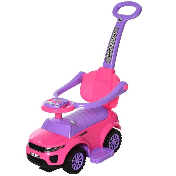 slide 2 of 11, 3-in-1 Sliding Push Car for Kids, Toddler Ride-On Stroller with Removable Guardrail, Horn, Music, and Storage for Ages 1-3 Pink