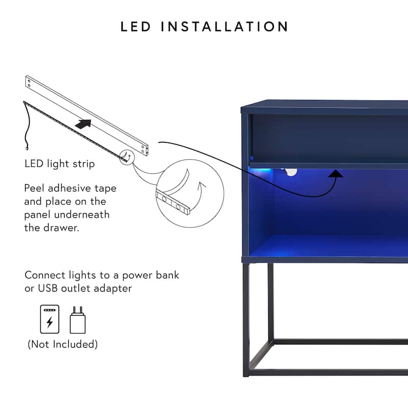 DH BASIC Modern 60-inch 16 Colors LED TV Stand with One Drawer and Metal Legs by Denhour
