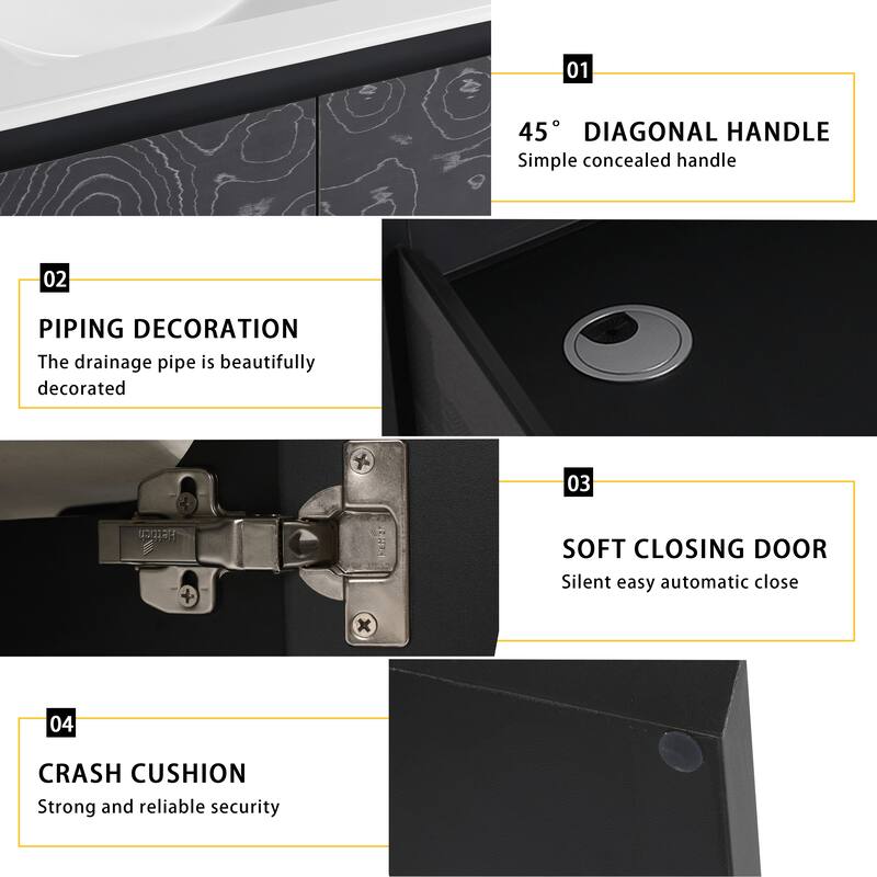 24" Floating Wall-Mounted Bathroom Vanity with Soft-Close Doors, Ceramic Sink, Eco-Friendly Plywood Base