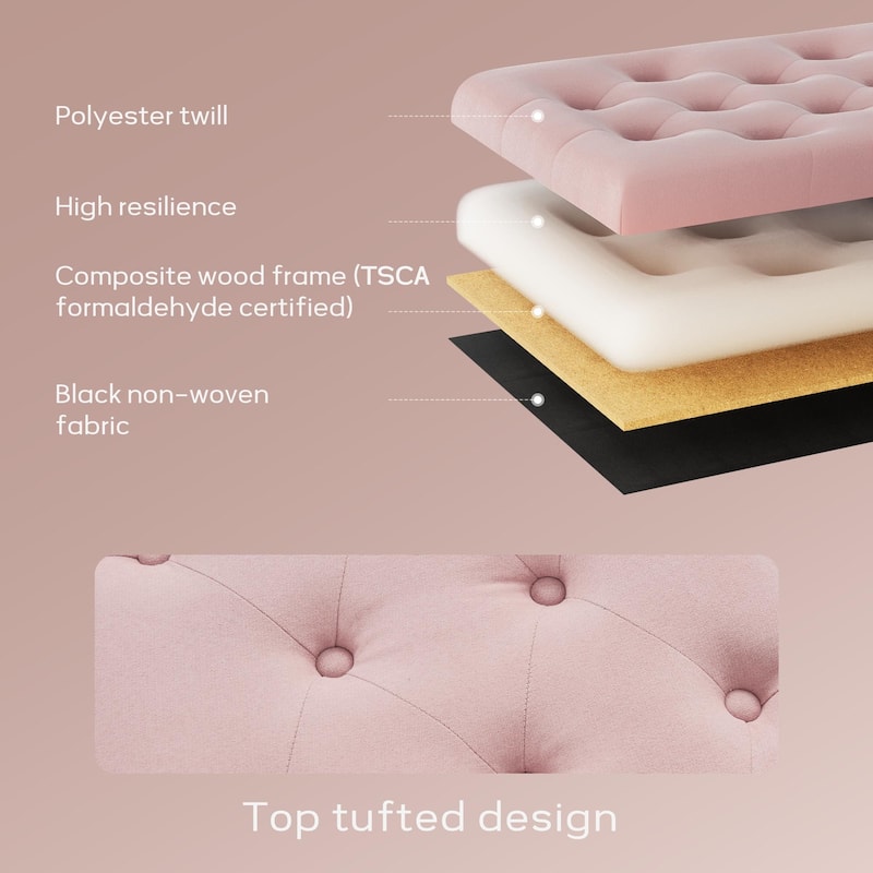 Button-Tufted Storage Bench Ottoman with Solid Wood Legs for Bedroom 50"W x 17.5"D x 18"H
