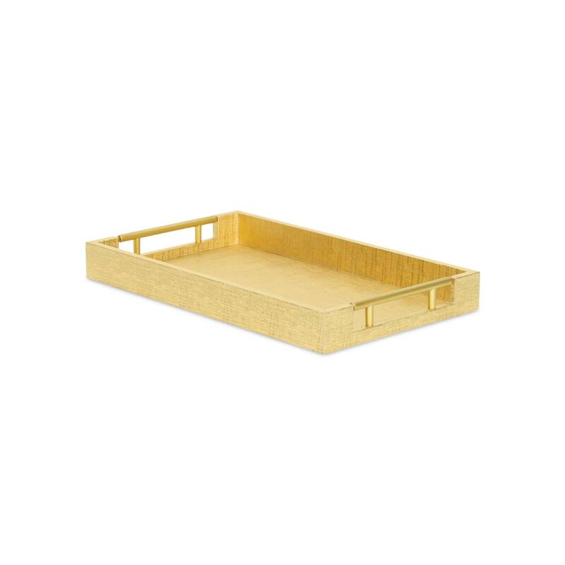 HomeRoots 16" Gold Wood Geometric Serving Tray With Handles