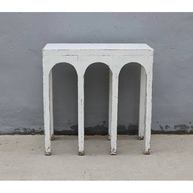 31" Long Ming Arch Console Table Distressed White