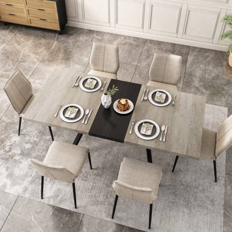 62.99"- 78.74" Vintage Rectangular Stretch Dining Table With Antique Wooden Tabletop and Black Embossed Centerboard