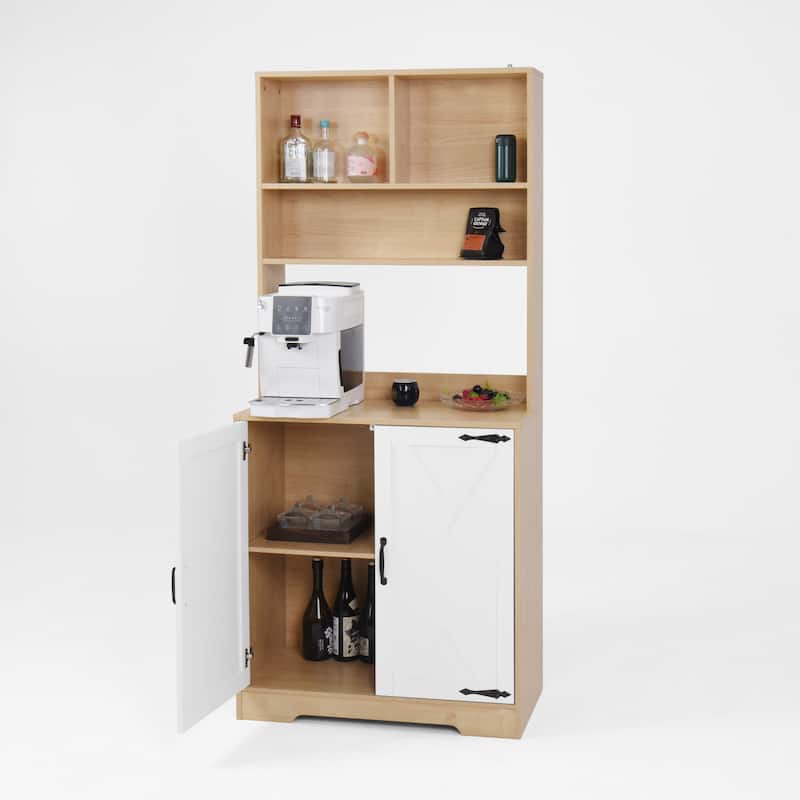 Pantry Cabinet with 2 Doors, 3-Tier Modern Kitchen Cabinet with Shelves, Freestanding Larder Cupboard