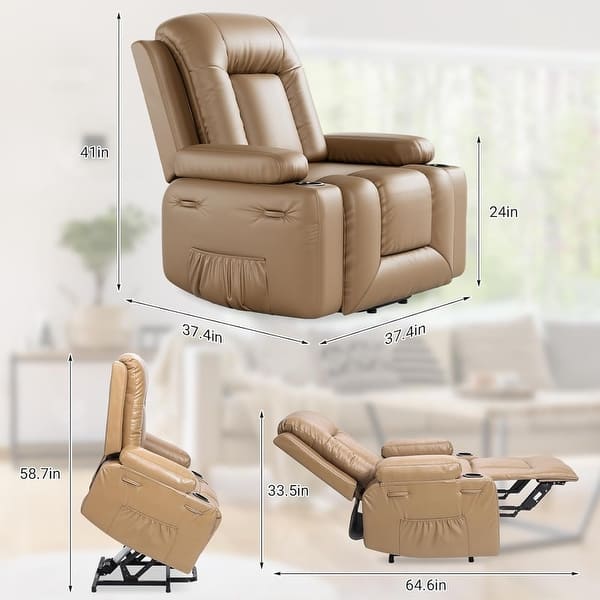 dimension image slide 8 of 10, Power lift recliner chair with massage, cup holders, and side pocket.