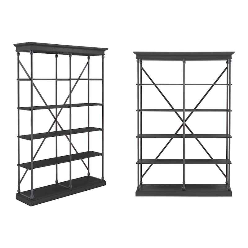 Dubrovnik Cornice Double Shelving Bookcase - Black Finish
