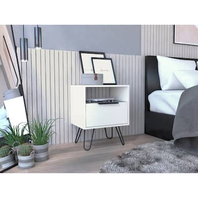 Augusta Nightstand, Single Door Cabinet, Hairpin Legs