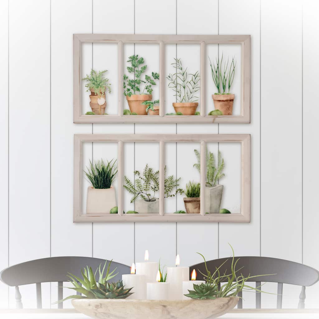 12.5 x 25.5" Acrylic Plants In Window Frame Set of 2