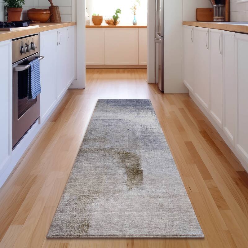 Premium Washable Super Soft Brushstrokes Abstract Mayfield Rug - Blue - 2' 3" x 7' 6" - Runner