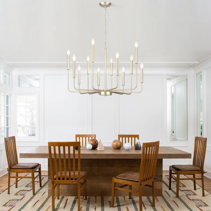 12-Light Rustic Candle Style Hanging Linear Chandelier Lighting for Kitchen Island