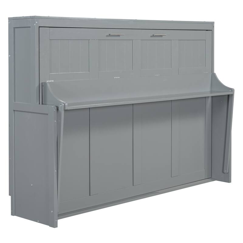 Full Murphy Bed with Hydraulic Lift, Folding Desk, and Built-In Storage - Space-Saving Solution for Modern Living