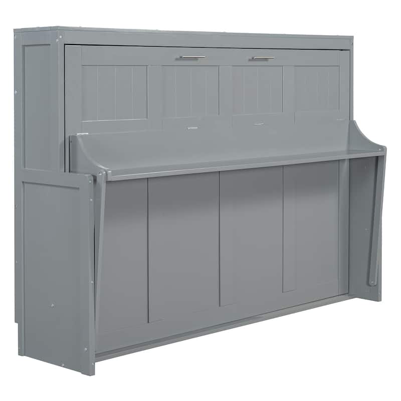 Full Size Murphy Bed with Hydraulic Lift & Built-In Desk - Space-Saving Cabinet System (600lb Capacity)