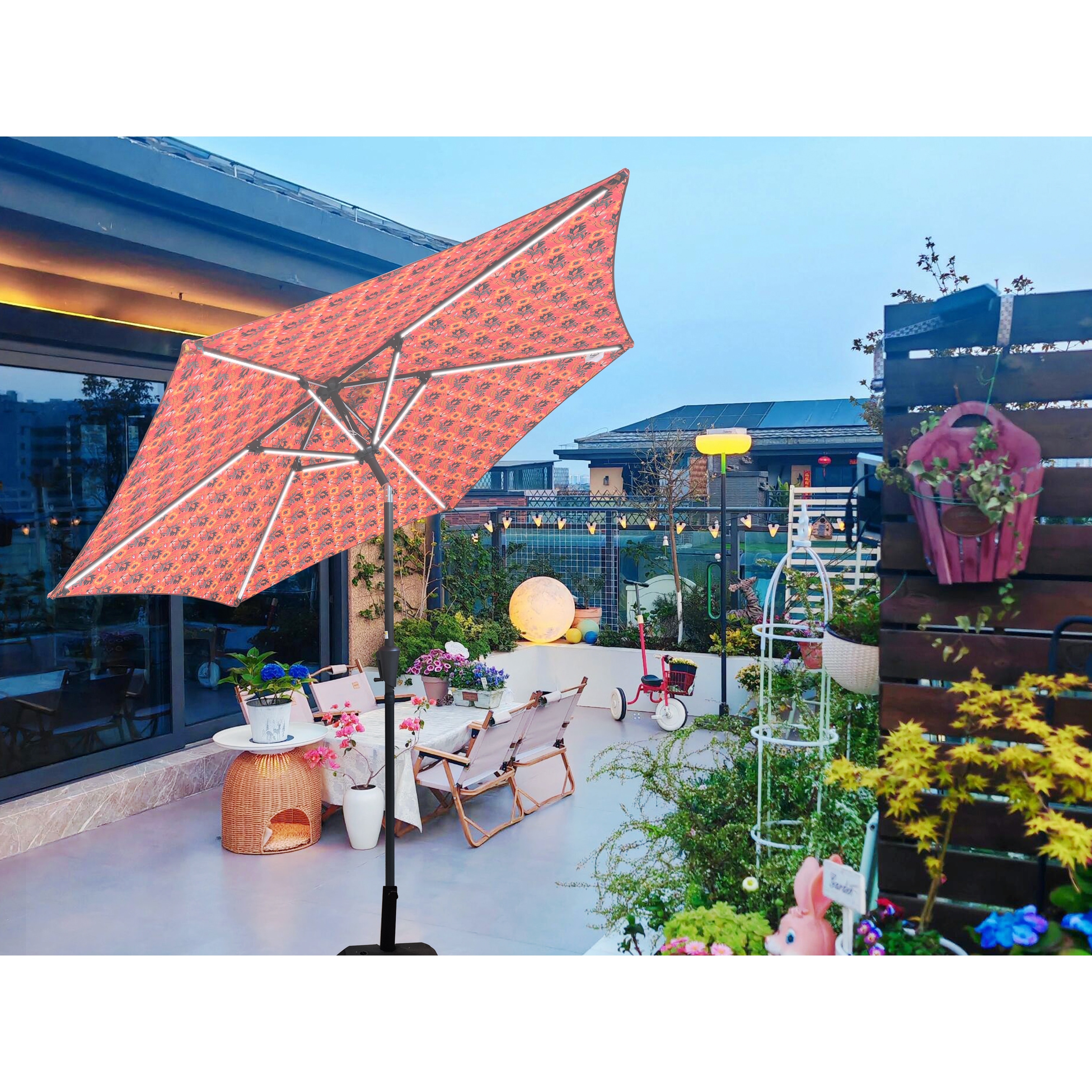9 round patio umbrella threshold 9' Round Outdoor Patio Market Umbrella with Faux Wood Pole