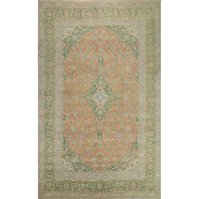 Hand Knotted Oriental 100% Wool Carpet Traditional Floral Oranges & Rust Mashad Area Rug - 13' 6'' X 9' 6''