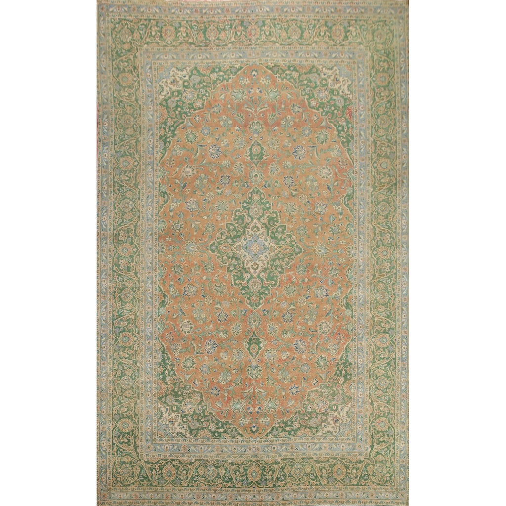 Hand Knotted Oriental 100% Wool Carpet Traditional Floral Oranges & Rust Mashad Area Rug - 13' 6'' X 9' 6''