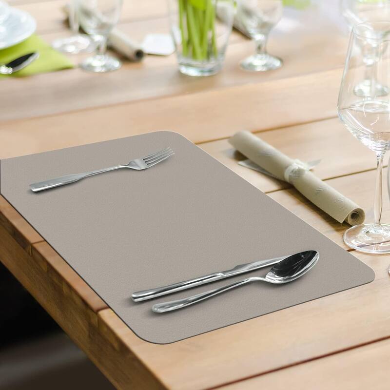Blue/Grey Reversible Faux Leather Flexible Plastic Placemat 4 Pack Easy Care, BPA Free