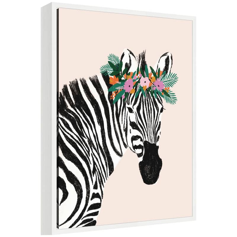 Kate and Laurel Darling Zebra by Aislinn Simmonds Duchess Plum Framed Canvas Wall Art Print - 18x24