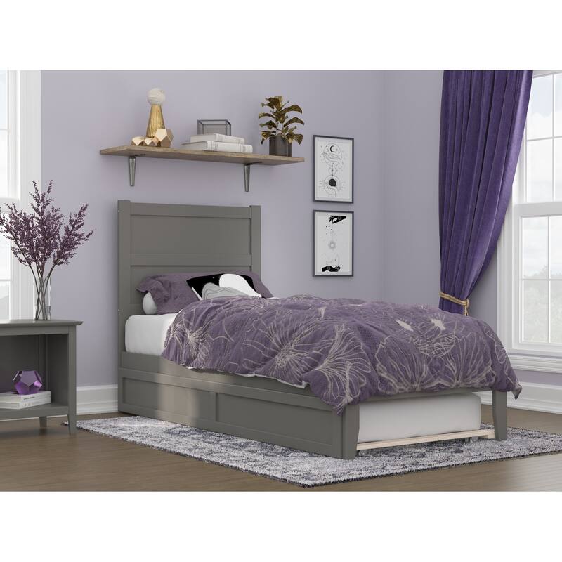 Twin XL Bed with Trundle - Grey Platform Bed Frame - HomeStock Coastal Style
